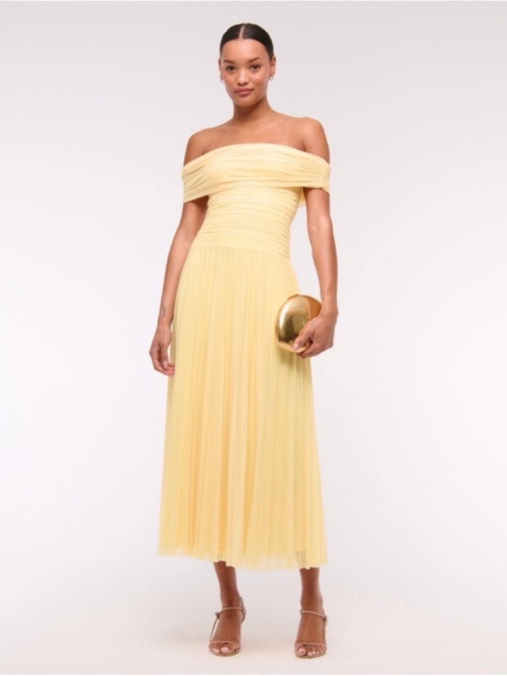 Abercrombie & Fitch Giselle Drop-Waist Mesh Maxi Dress in Sunny Yellow